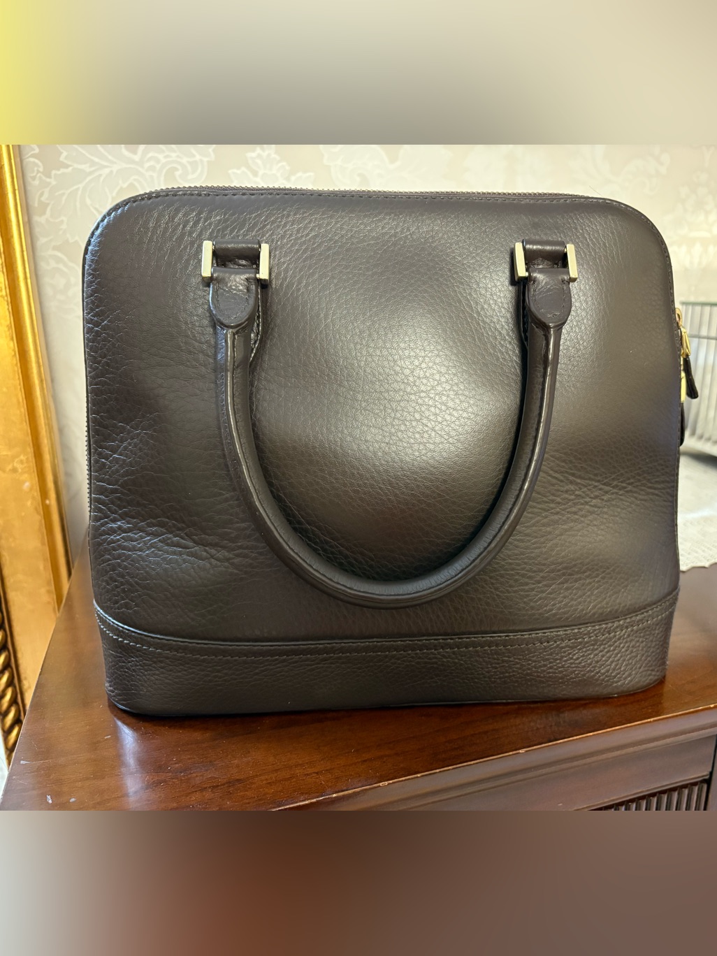 Brooks Brothers Dark Brown Leather Satchel With Gold Hardware